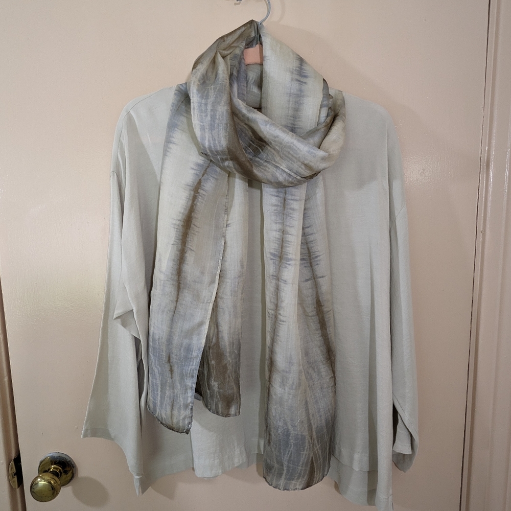 Shibori black walnut and acorn eco-dyed organic silk scarf, XL, NEW!